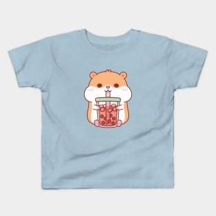 Cute Chubby Hamster Drinking Bubble Tea Kids T-Shirt